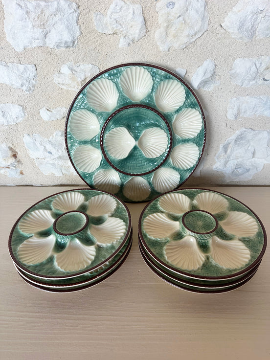 Vintage French Longchamp Oyster Plates & Server Set