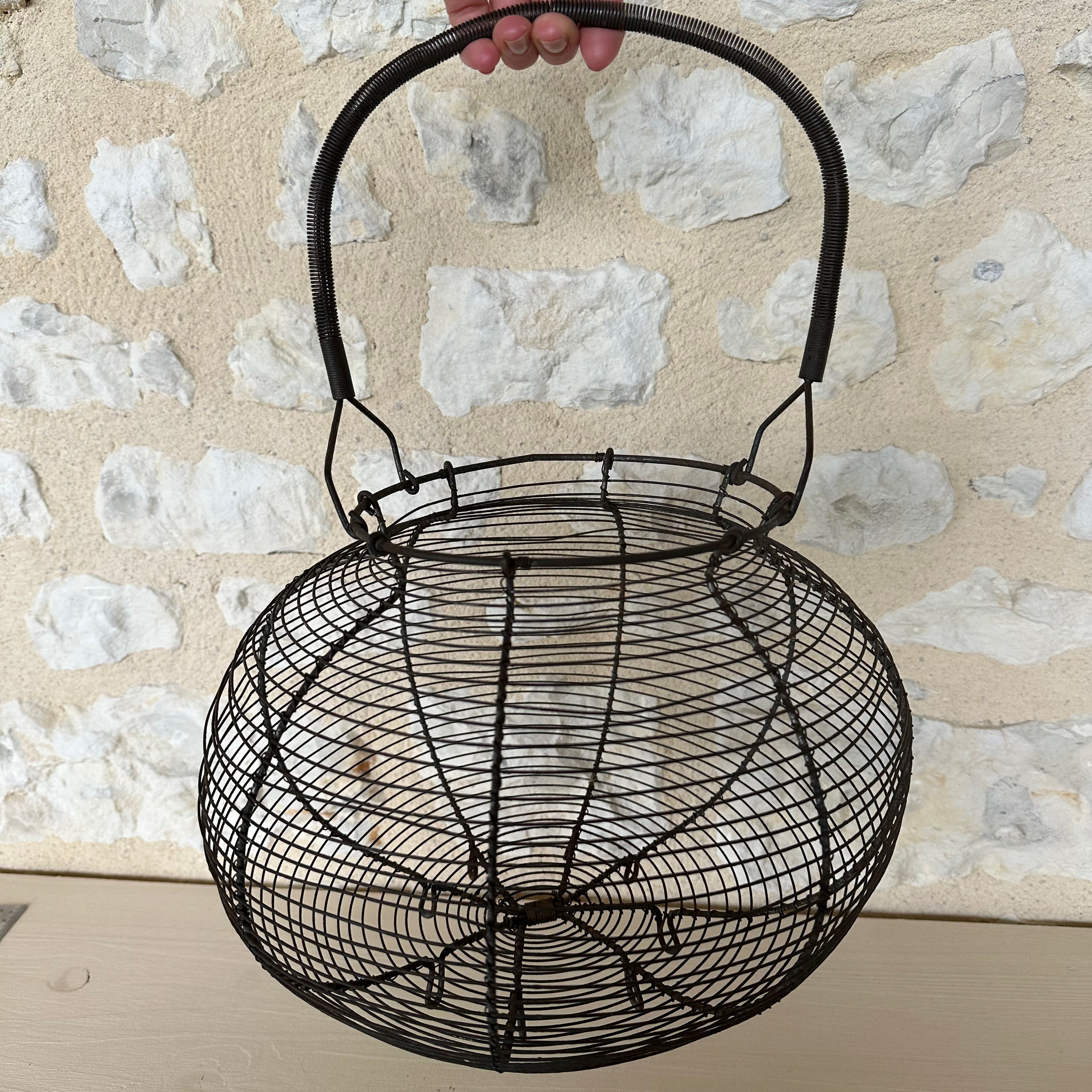 Large Antique French Wire Egg Basket