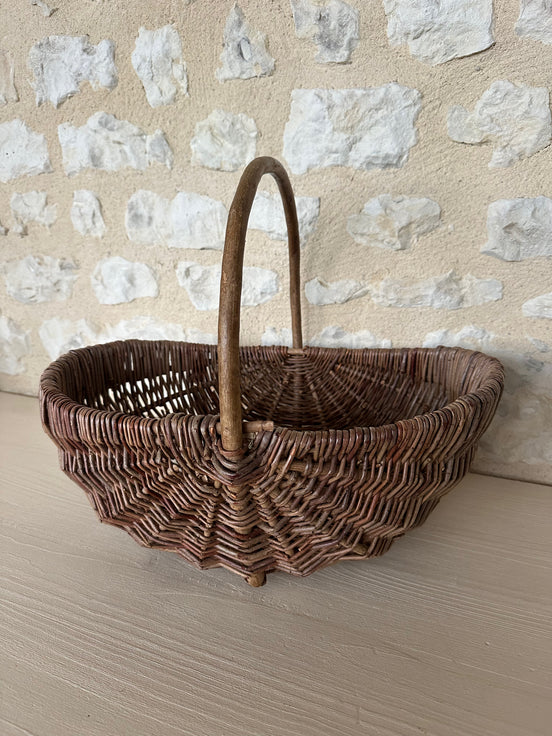 Vintage French Market Basket with Pleated Trim – Wicker Decor, Farmers Market Bag