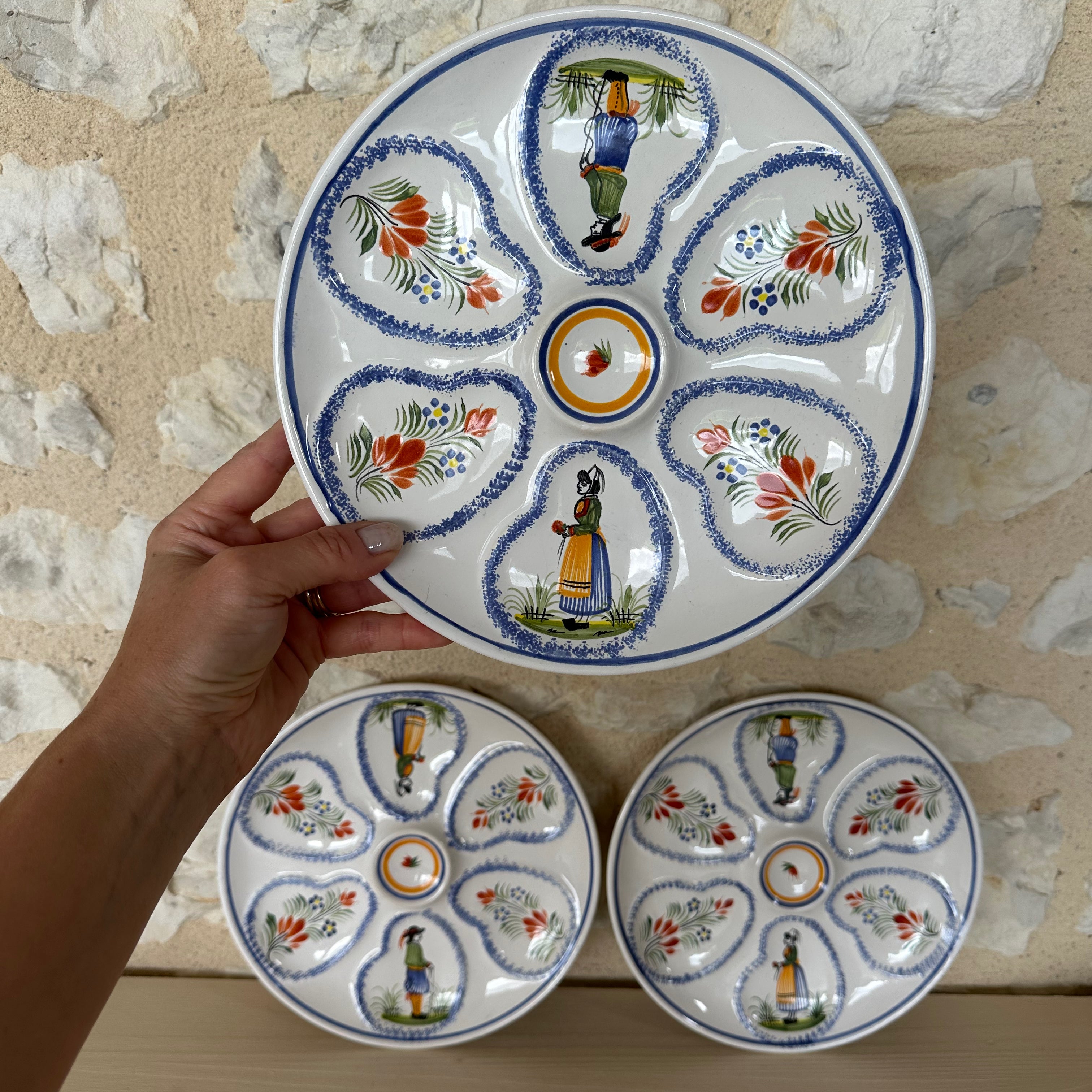 A Set of Three Henriot Quimper Six Piece Oyster Plates