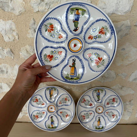 A Set of Three Henriot Quimper Six Piece Oyster Plates