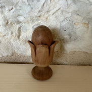 Vintage Hand Carved Floral Wooden Egg Cup with Egg