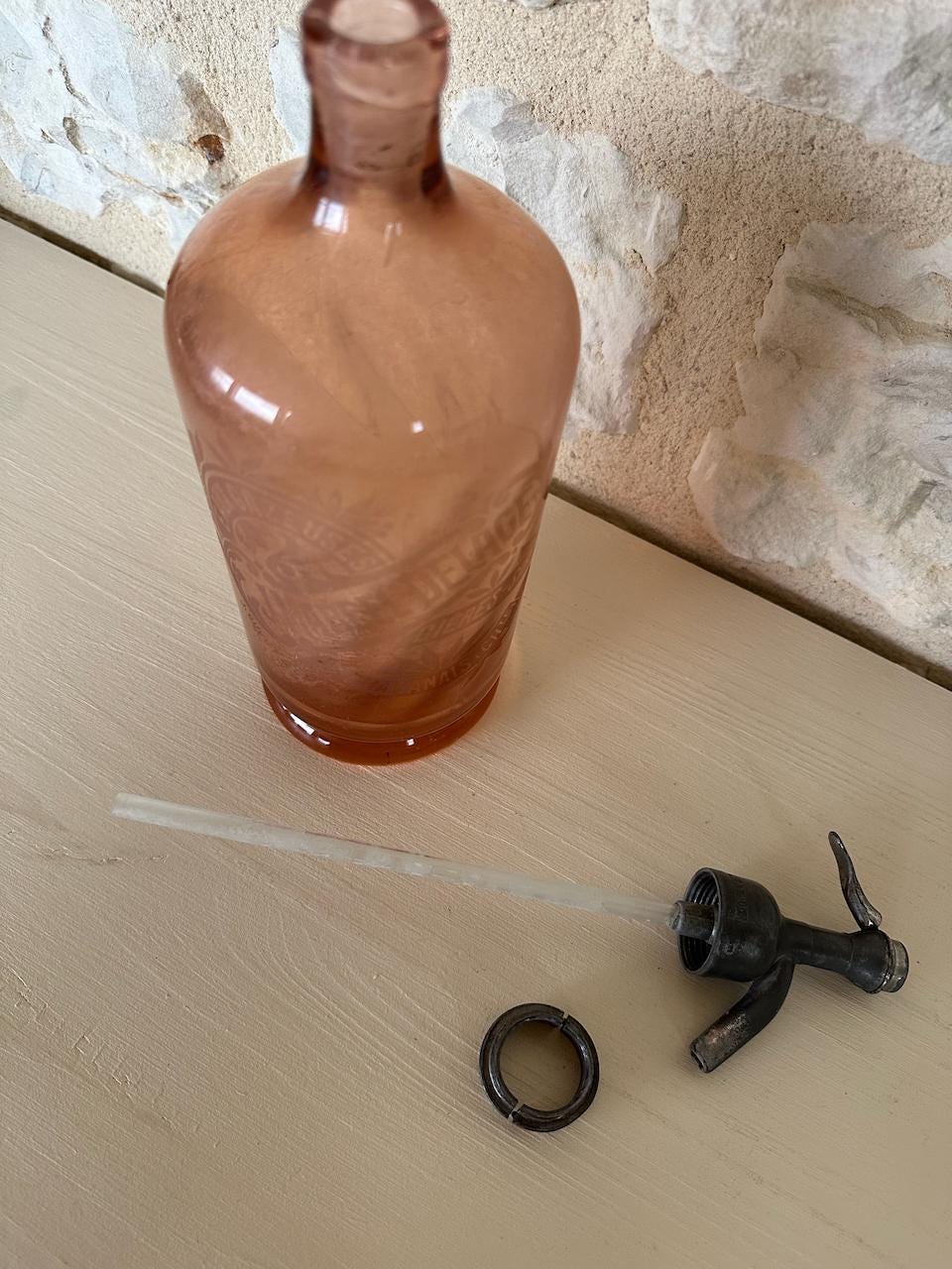 Vintage Pink Glass Soda Siphon - J. Marcel Delage Paris