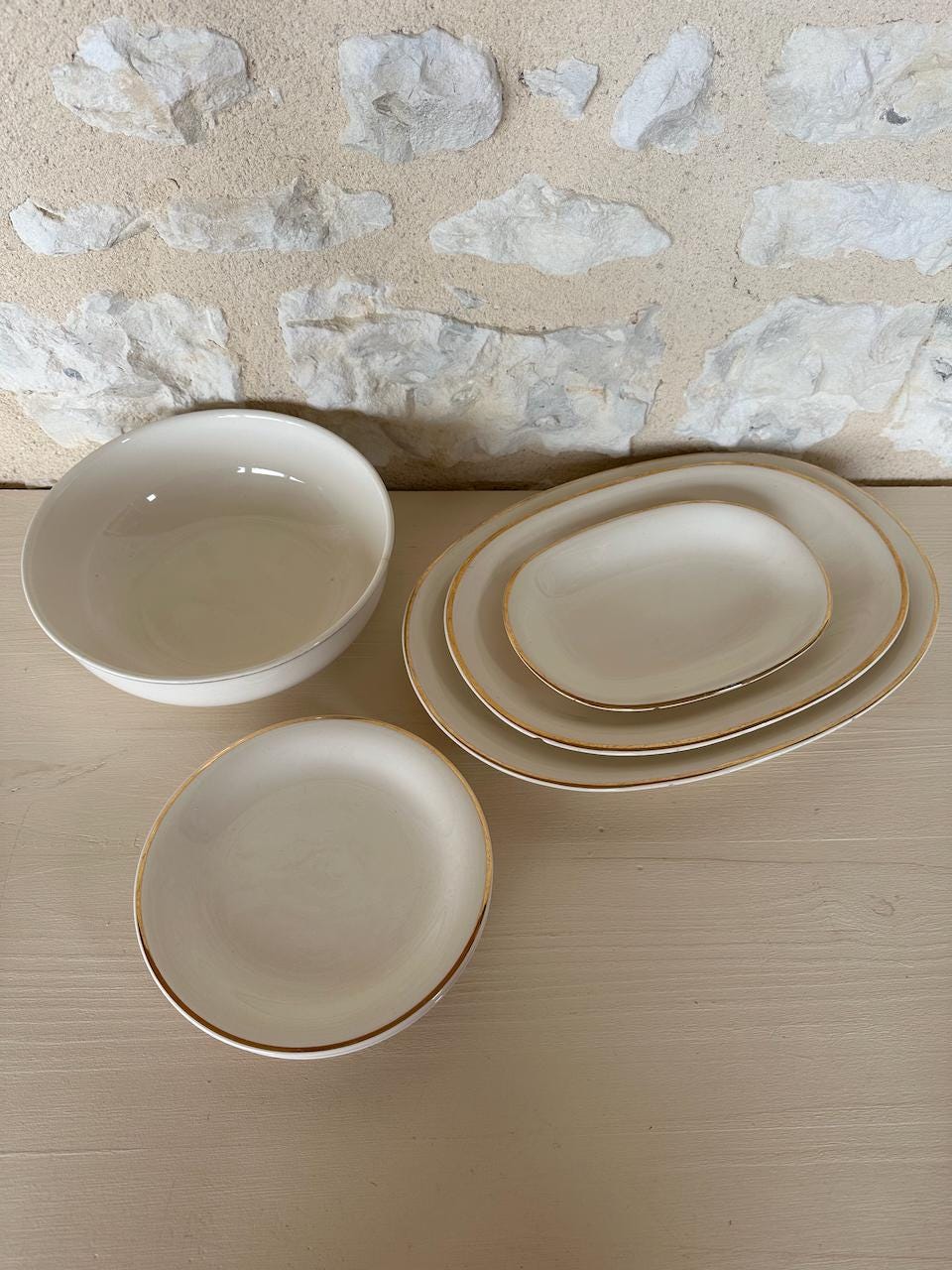 Vintage Villeroy & Boch Biarritz Serving Set: Cream Porcelain, Gold Trim