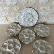 Rare Vintage French White Longchamp Oyster Plates & Server