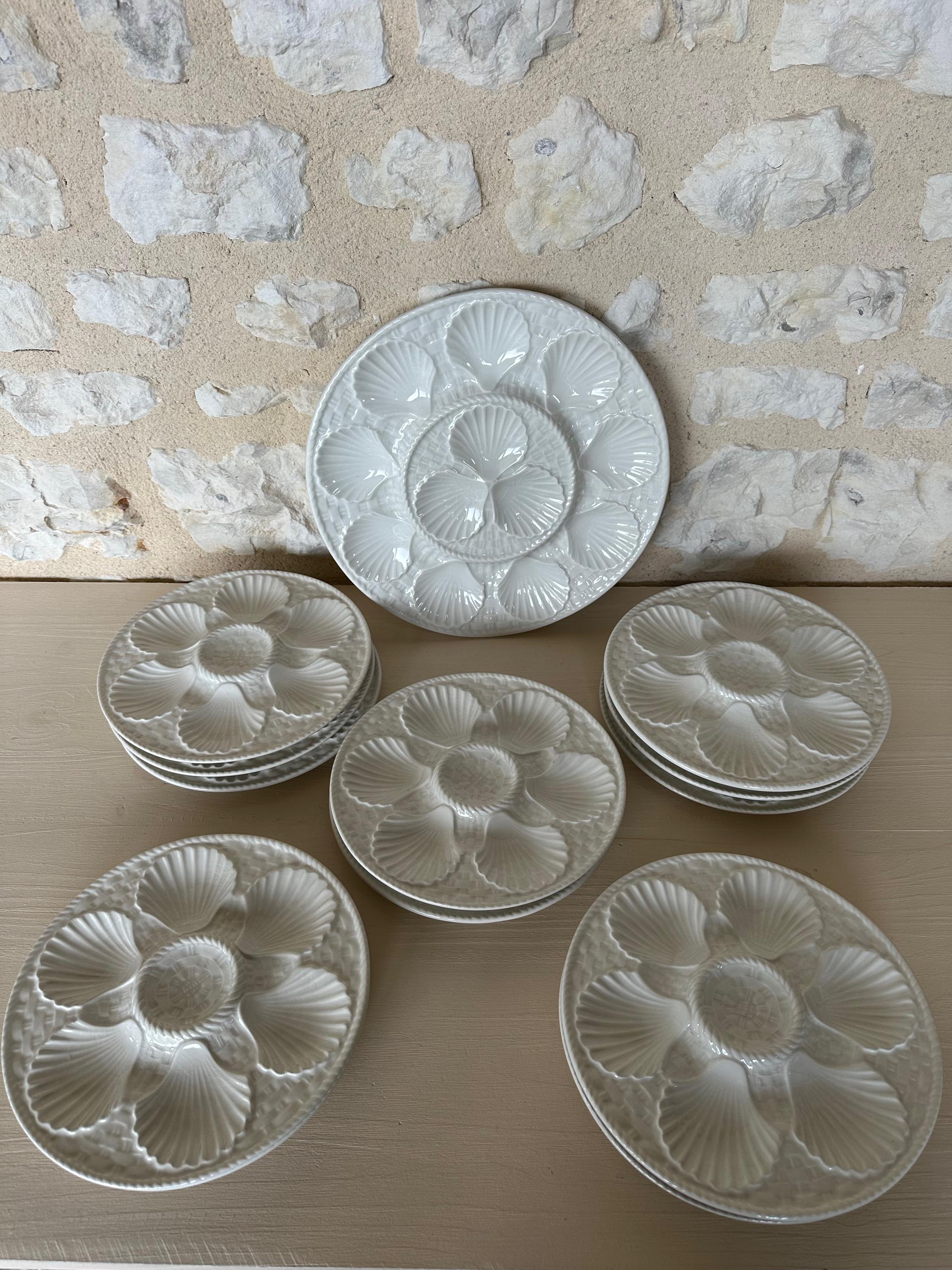 Rare Vintage French White Longchamp Oyster Plates & Server