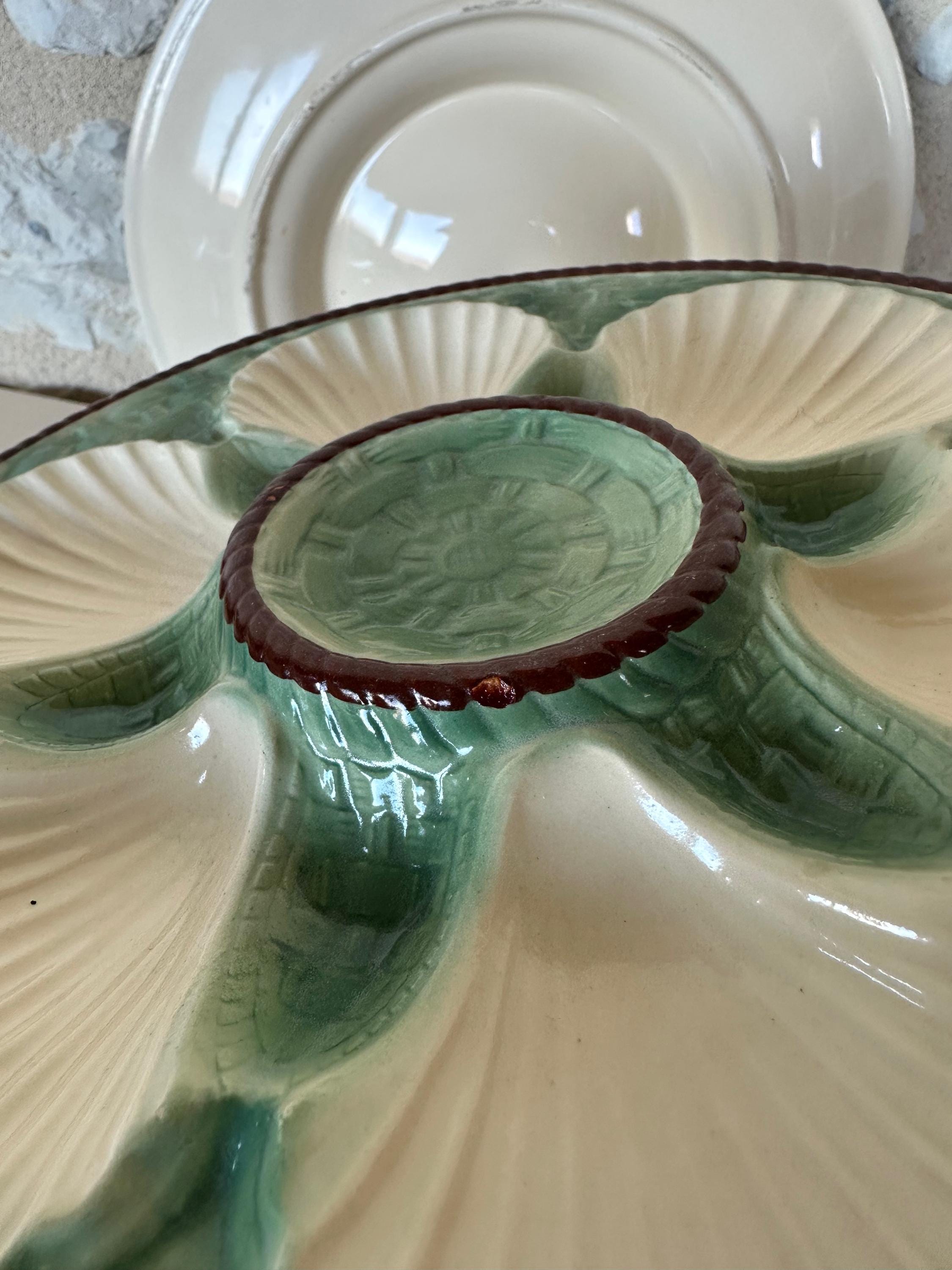 Vintage French Longchamp Oyster Plates & Server Set
