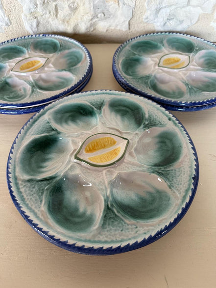 St Clement Oyster Plates: Hand-Painted French Majolica, Set of 6