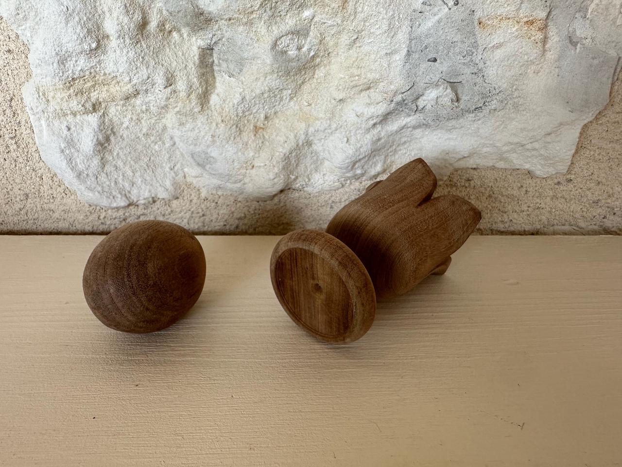 Vintage Hand Carved Floral Wooden Egg Cup with Egg