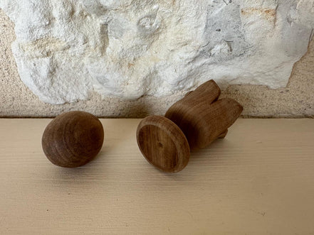 Vintage Hand Carved Floral Wooden Egg Cup with Egg