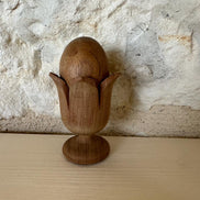 Vintage Hand Carved Floral Wooden Egg Cup with Egg