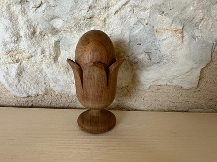 Vintage Hand Carved Floral Wooden Egg Cup with Egg