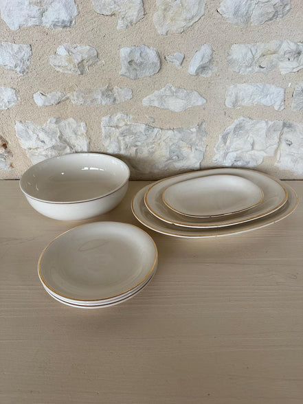 Vintage Villeroy & Boch Biarritz Serving Set: Cream Porcelain, Gold Trim