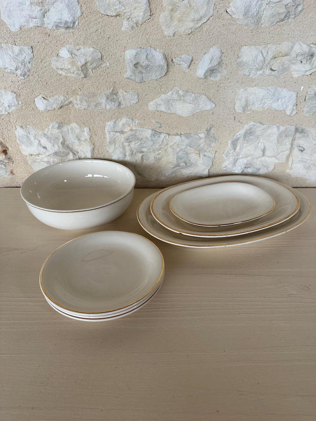 Vintage Villeroy & Boch Biarritz Serving Set: Cream Porcelain, Gold Trim