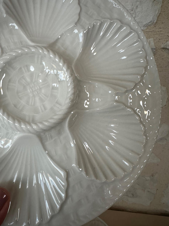 Rare Vintage Set of 5 French White Longchamp Oyster Plates
