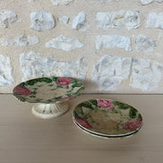 Barbotine Rose Cake Stand & Two Plates