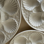 Rare Vintage French White Longchamp Oyster Plates & Server