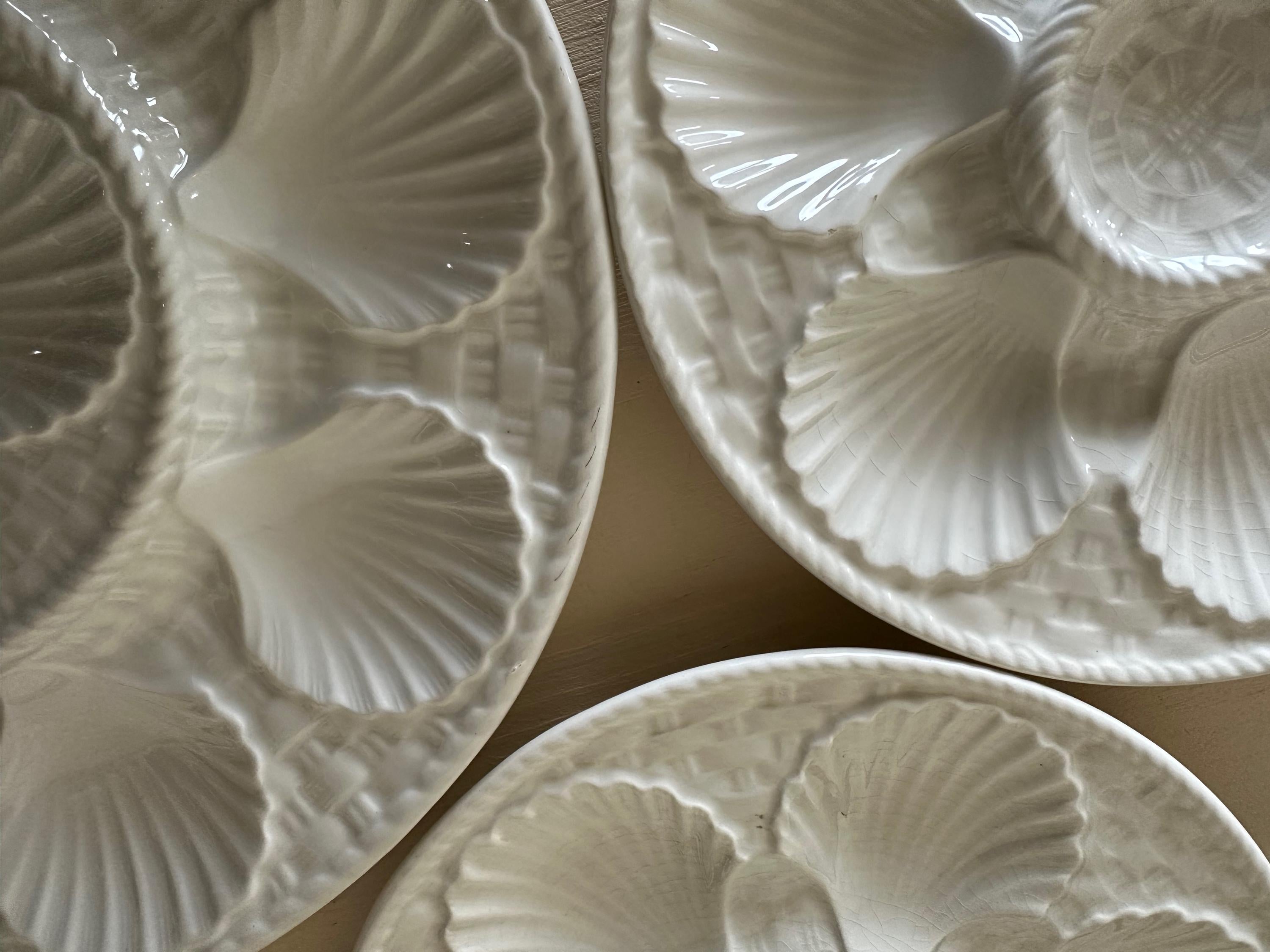 Rare Vintage French White Longchamp Oyster Plates & Server