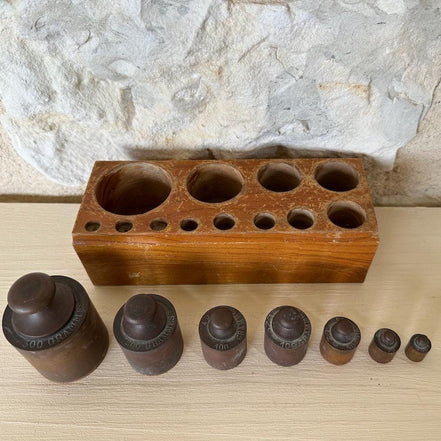 Vintage French Weights with Wooden Case