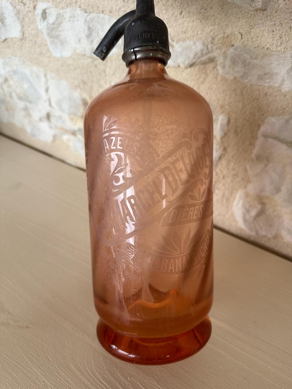 Vintage Pink Glass Soda Siphon - J. Marcel Delage Paris