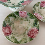 Barbotine Rose Cake Stand & Two Plates